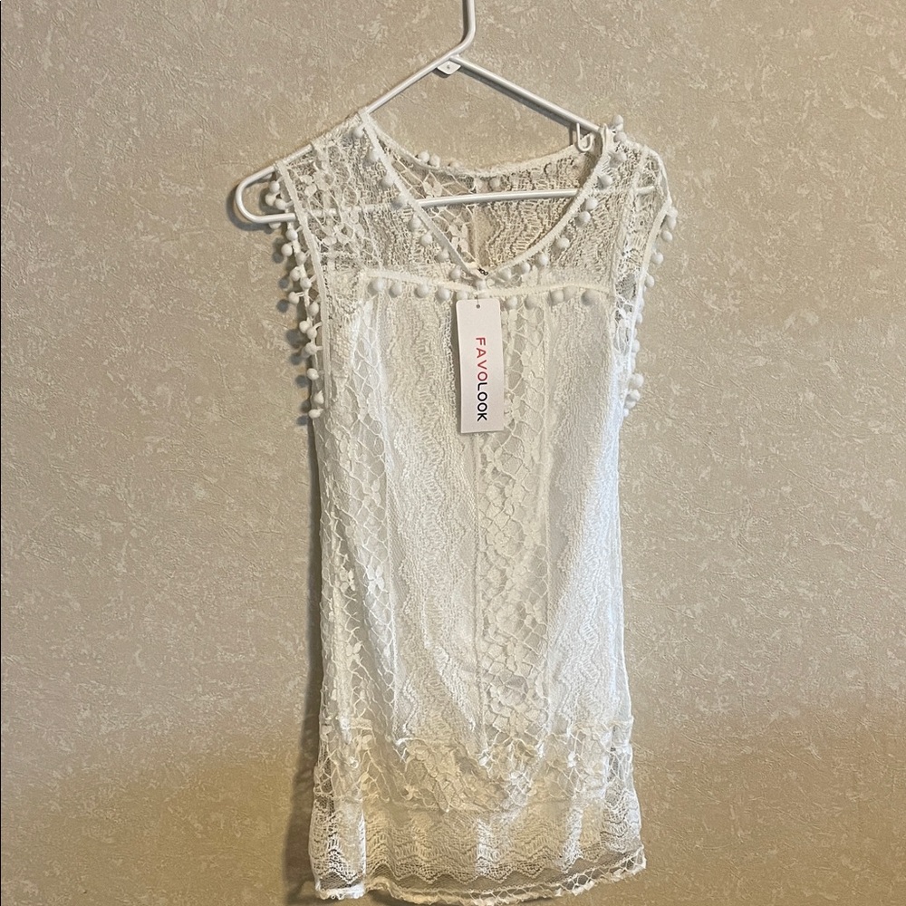 FAVLOOK Elegant White Lace Mini Dress